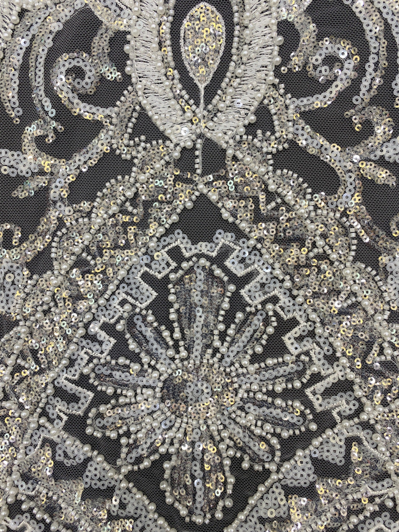 Sequin & Bubble-Bead Embroidered Bridal Fabric – Design 95295 — fabric photo 3