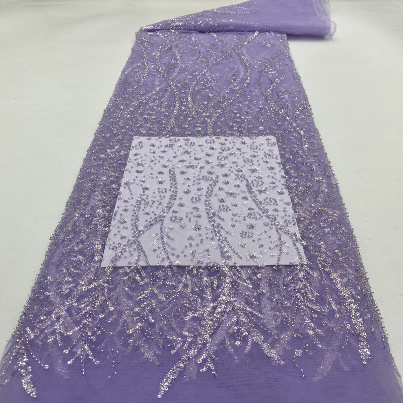 Leaf Bugle Bead and 3/5mm Sequin Embroidered Fabric