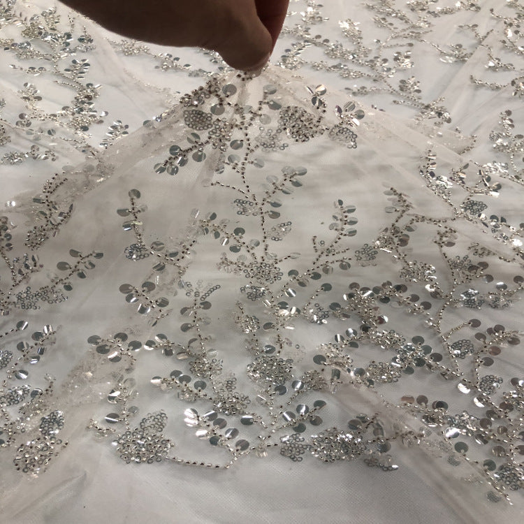 Branch-Motif Bead Embroidery with 3/7 mm Sequins — fabric photo 3