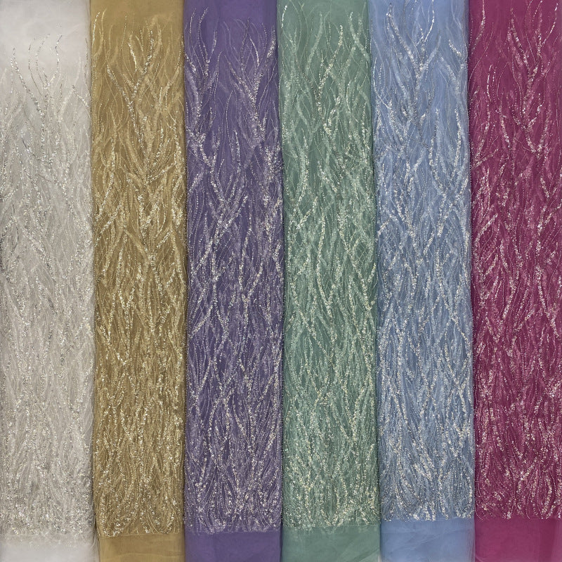 Multicolor Willow Leaf Bead & Crystal Sequin Fabric — fabric photo 4