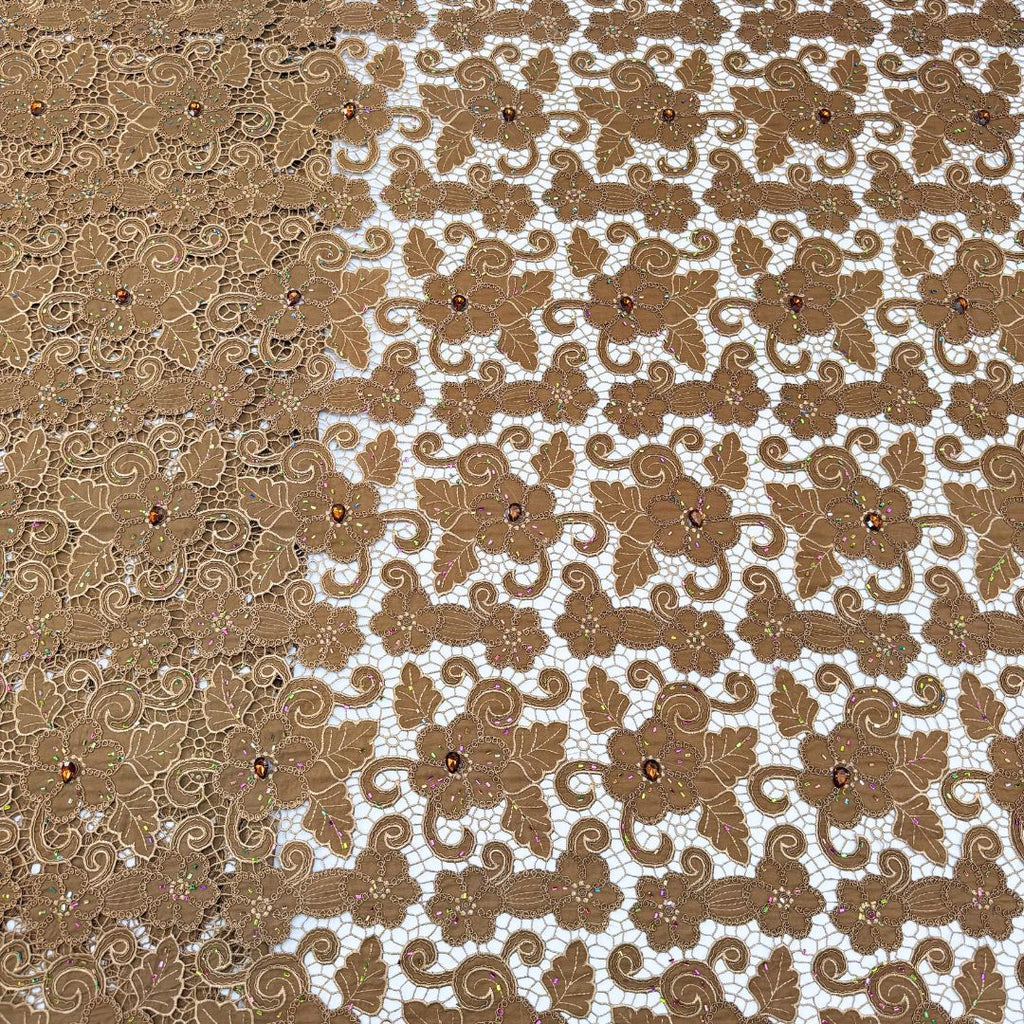 Polyester Floral Cutwork Rhinestone Lace Fabric – Per Yard