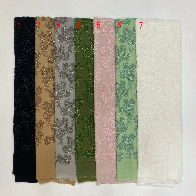 Botanical Sequin Embroidered Chiffon Fabric — fabric photo 3