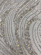 Wave 3/5 mm Crystal-Look Sequin & Silver-Bead Embroidered Bridal Fabric – Design 69183 — fabric photo 3