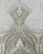 Large Floral Bead & 3/4 mm Sequin Bridal Fabric — fabric photo 4