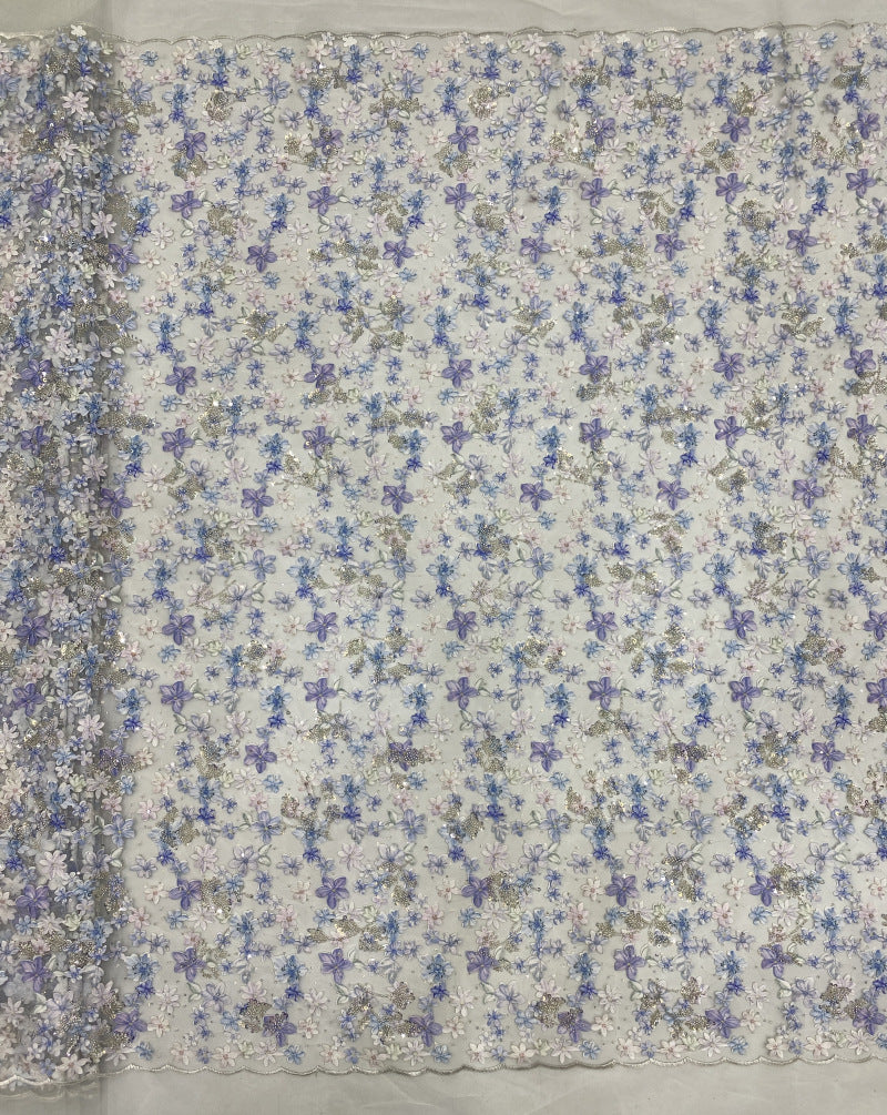 Floral Printed Bead Sequin Embroidery Fabric — fabric photo 6