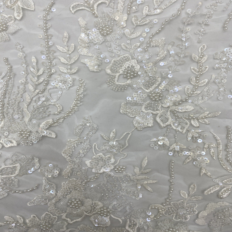 Sequin & Bubble-Bead Embroidered Bridal Fabric – Design 55071 — fabric photo 5