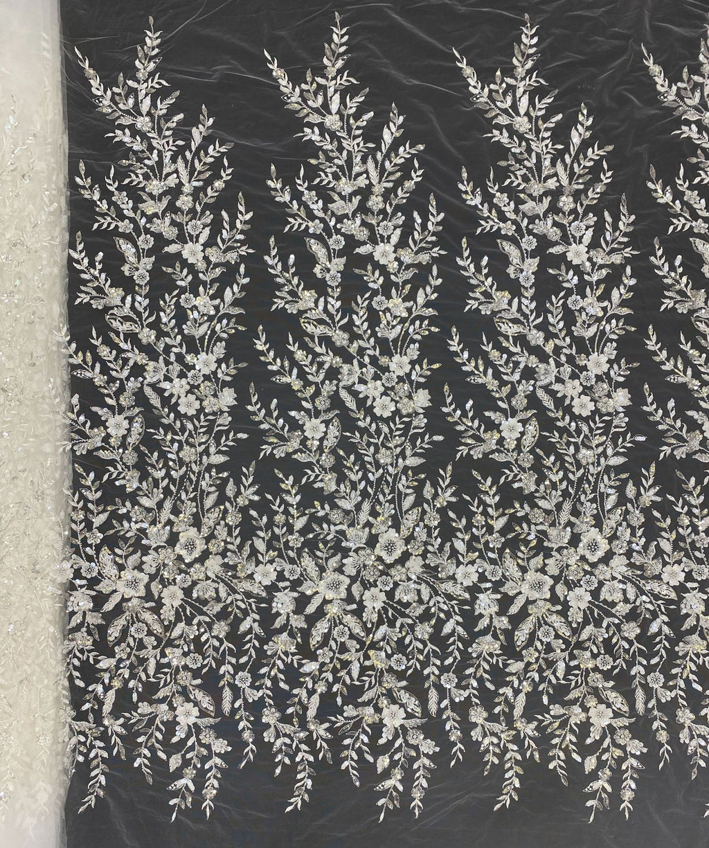 Botanical Sequin & Bugle-Bead Embroidered Bridal Fabric – Design 90207 — fabric photo 6