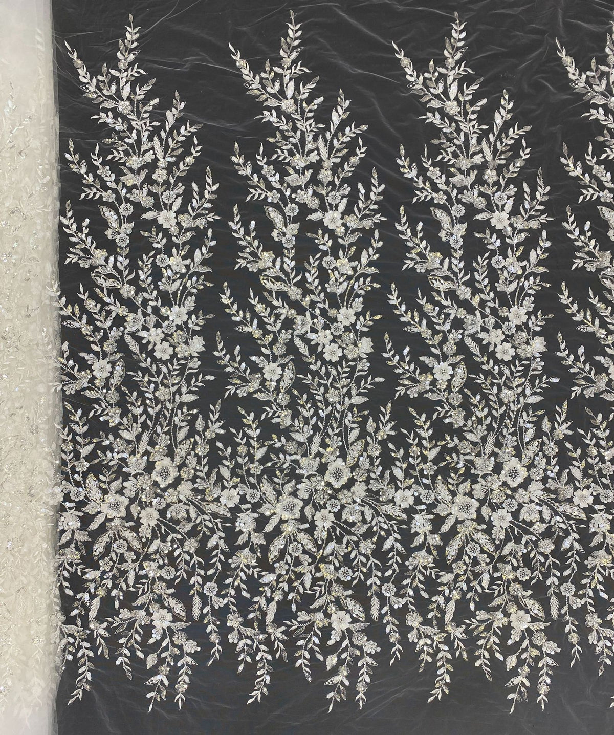 Botanical Sequin & Bugle-Bead Embroidered Bridal Fabric – Design 90207 — fabric photo 6