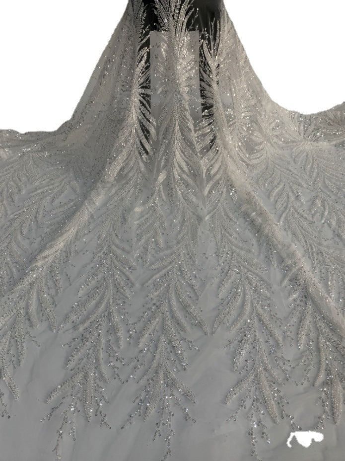 Heavy 3D 3/4 mm Crystal-Look Sequin Embroidered Bridal Fabric — fabric photo 2