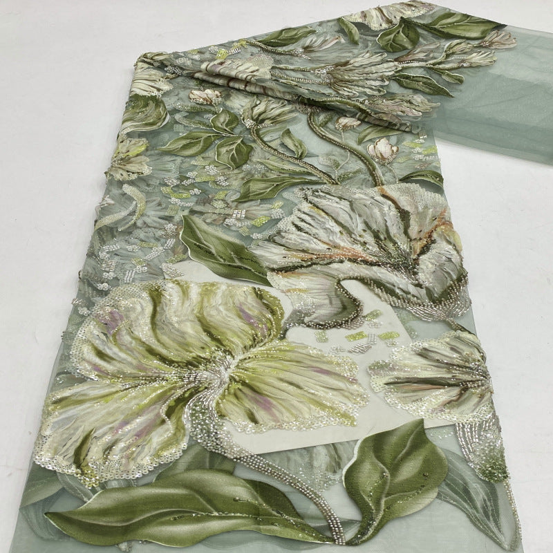 Large Floral Print Bugle Bead Sequin Fabric — fabric photo 5