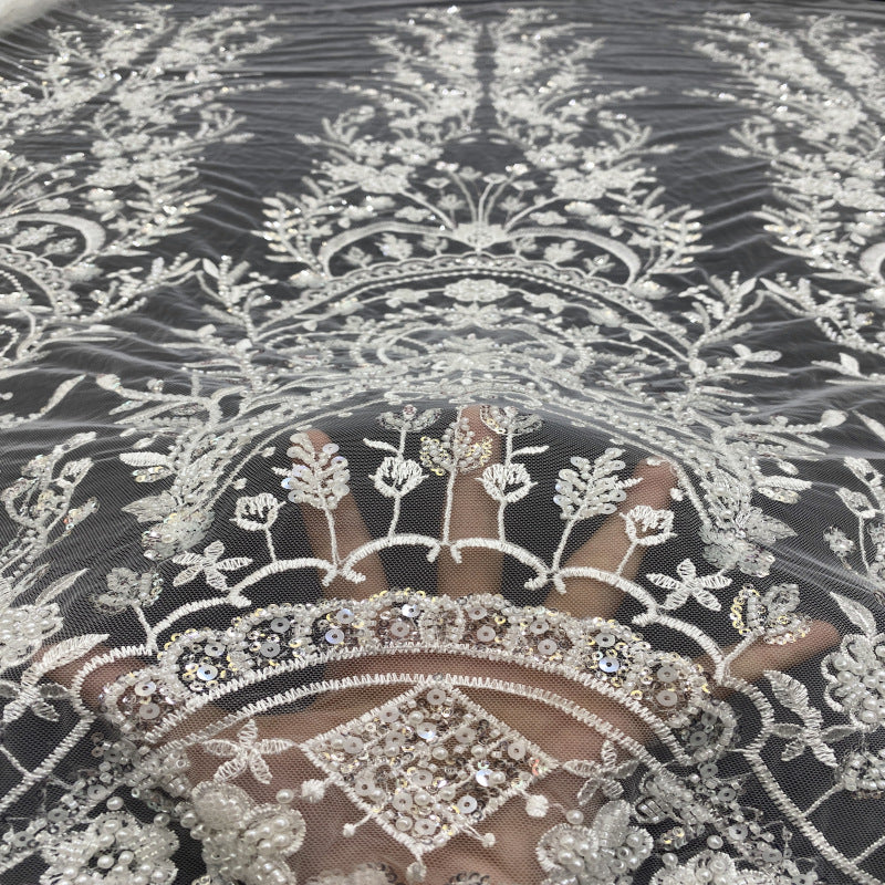Sequin & Bubble-Bead Embroidered Bridal Fabric – Design 43007 — fabric photo 2
