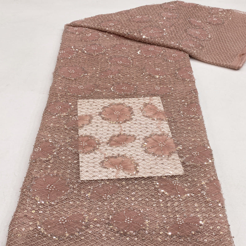 Random Pattern Beaded Lace on Thick Mesh — fabric photo 5
