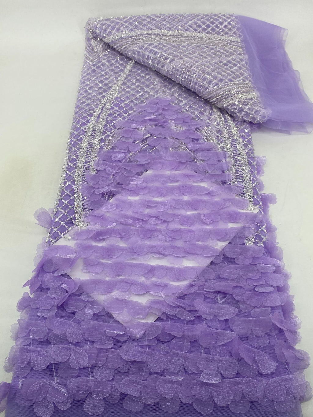 Hand-Sewn 3D Floral Bugle Bead and Sequin Fabric - 43932 — fabric photo 6