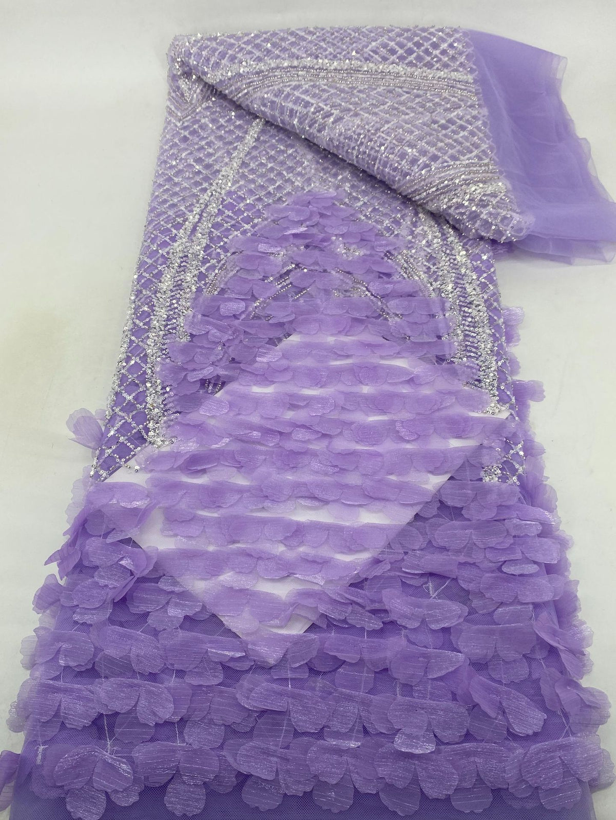 Hand-Sewn 3D Floral Bugle Bead and Sequin Fabric - 43932 — fabric photo 6