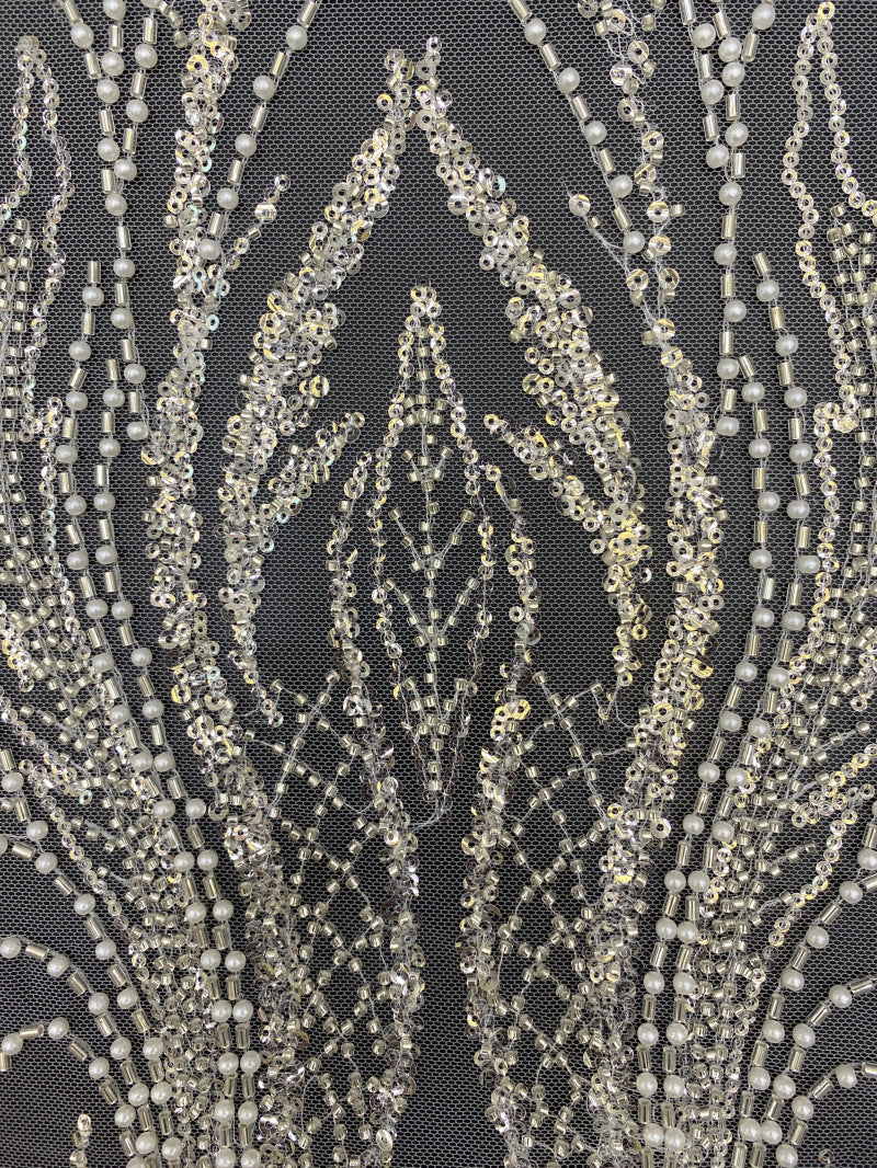 Large Floral Bugle Bead & Crystal Sequin Fabric — fabric photo 3