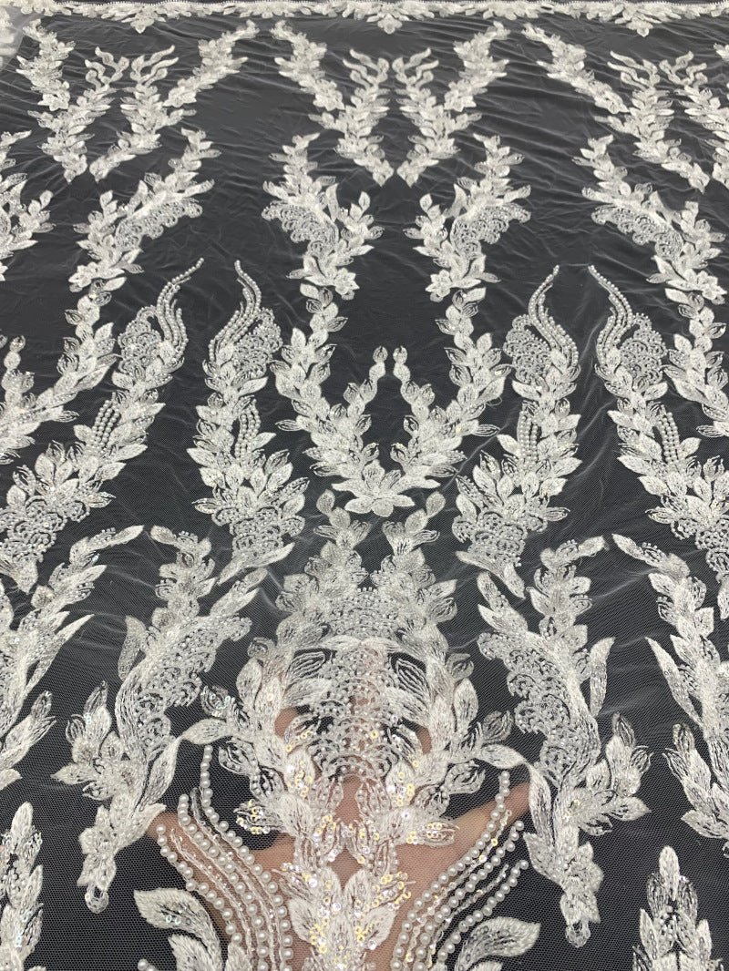 3D Floral Foam Bead & 3/4mm Sequin Embroidery Fabric — fabric photo 2