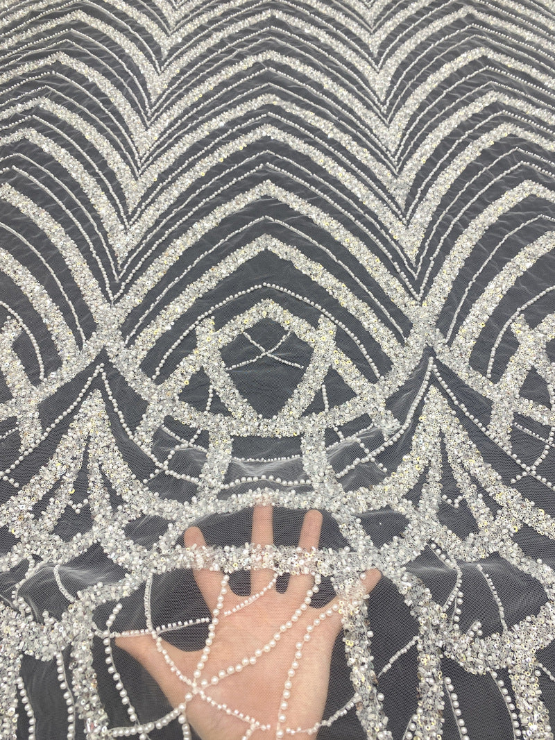 Precision Bugle Foam Bead Sequin Embroidered Fabric — fabric photo 2