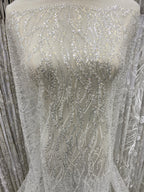 Aquatic Botanical Silver Bead Sequin Fabric — fabric photo 6