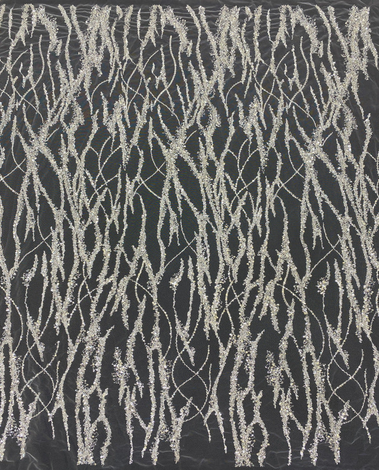 Abstract Silver Bead and 2/4 mm Crystal Sequin Fabric — fabric photo 4