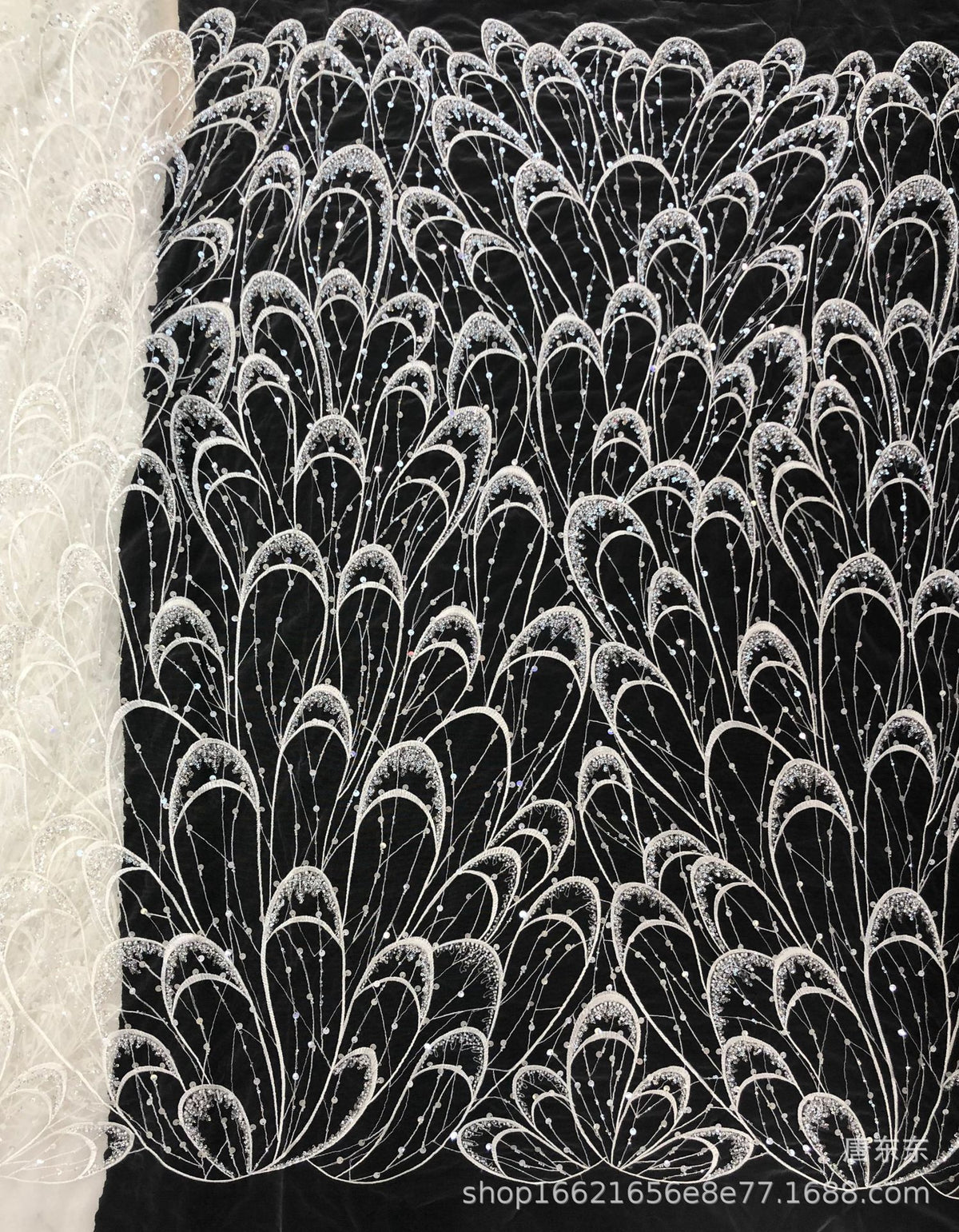 Large Floral Double-Bead Embroidered Bridal Fabric — fabric photo 4