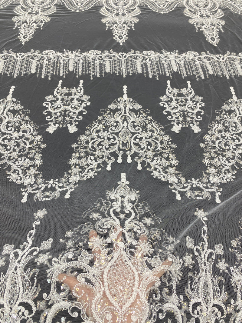 Sequin & Cordwork Embroidered Bridal Fabric – Design 67615 — fabric photo 2