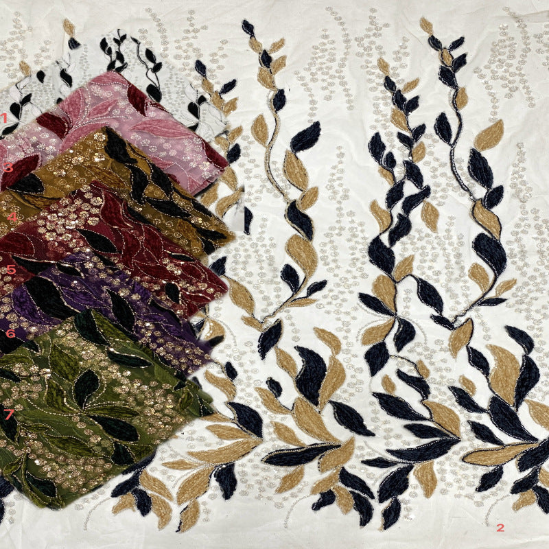 Two-Color Rope & Sequin Bead Embroidery Fabric