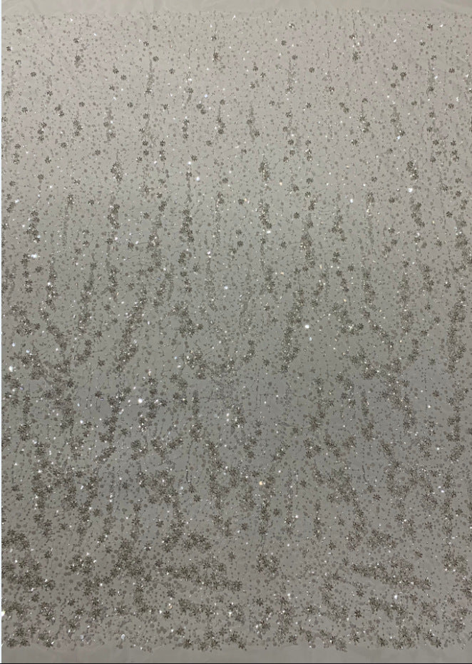 Heavy 3/7 mm Sequin & Triple-Bead Embroidered Bridal Fabric – Design 12735 — fabric photo 4