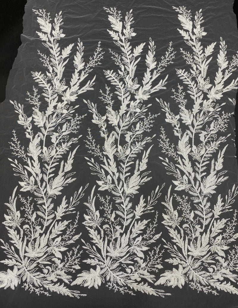 Botanical Sequin & Bubble-Bead Embroidered Bridal Fabric — fabric photo 6