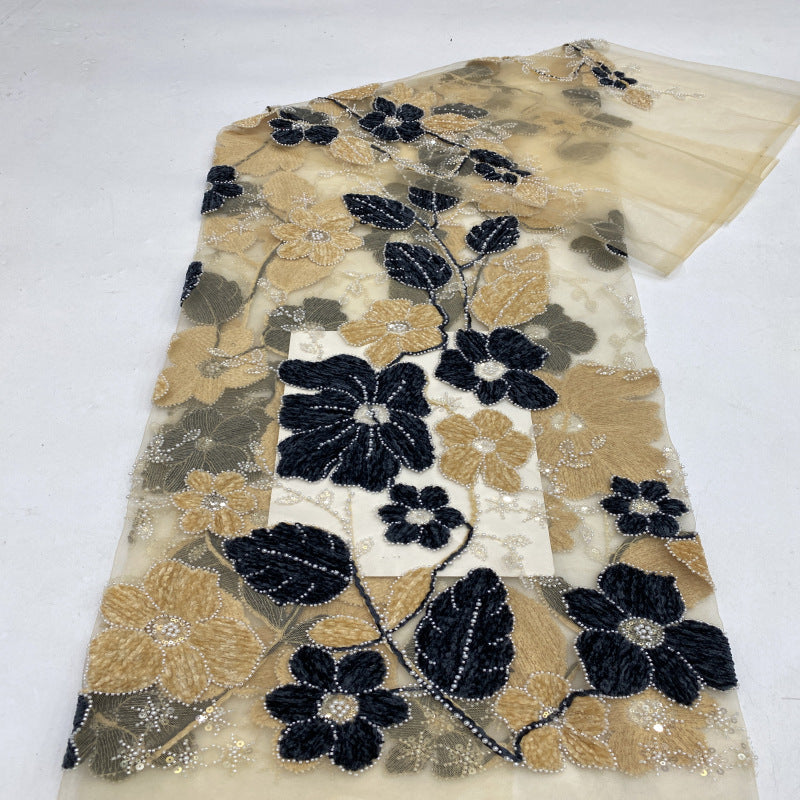 Two-Tone Rope Bead & Sequin Embroidery Fabric — fabric photo 2