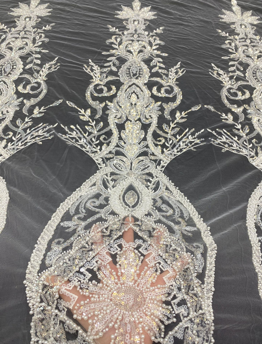 Sequin & Bubble-Bead Embroidered Bridal Fabric – Design 95295 — fabric photo 2