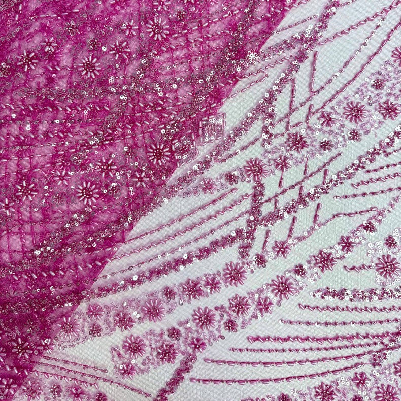 Heavy Bugle Bead Embroidered Lace Fabric