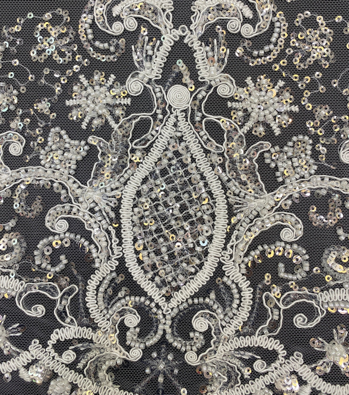 Sequin & Cordwork Embroidered Bridal Fabric – Design 67615 — fabric photo 3