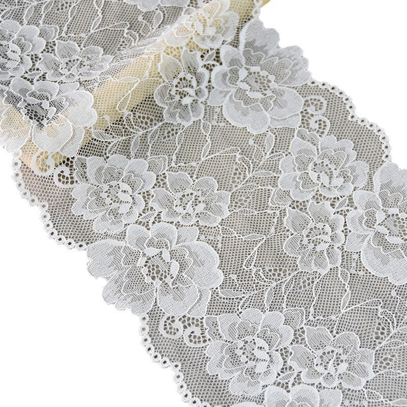 Large Floral Double-Scallop Corded Stretch Nylon-Spandex Lace Trim 18 cm — fabric photo 4