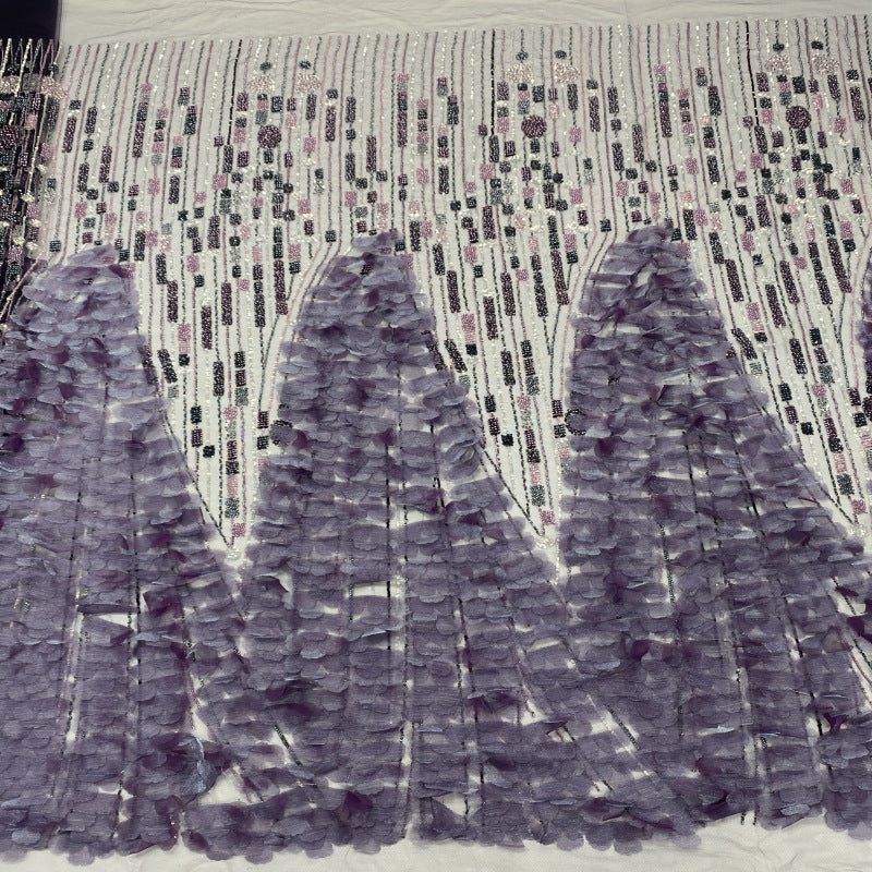 3D Hand-Sewn Floral Bead and Sequin Embroidered Fabric — fabric photo 3