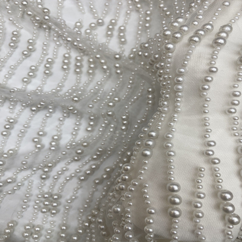 Mixed-Size Foam Bead Sequin Embroidered Bridal Fabric — fabric photo 2