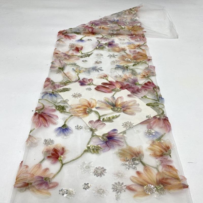 Printed Ribbon Bead Sequin Embroidery Fabric — fabric photo 2