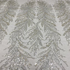 Silver Raised-Bead and 3/5 mm Crystal Sequin Bridal Fabric