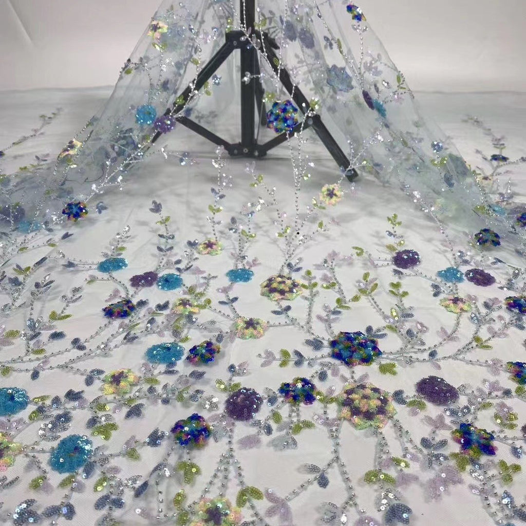 Colorful Sequin Bead Embroidery Fabric for Dresses — fabric photo 3