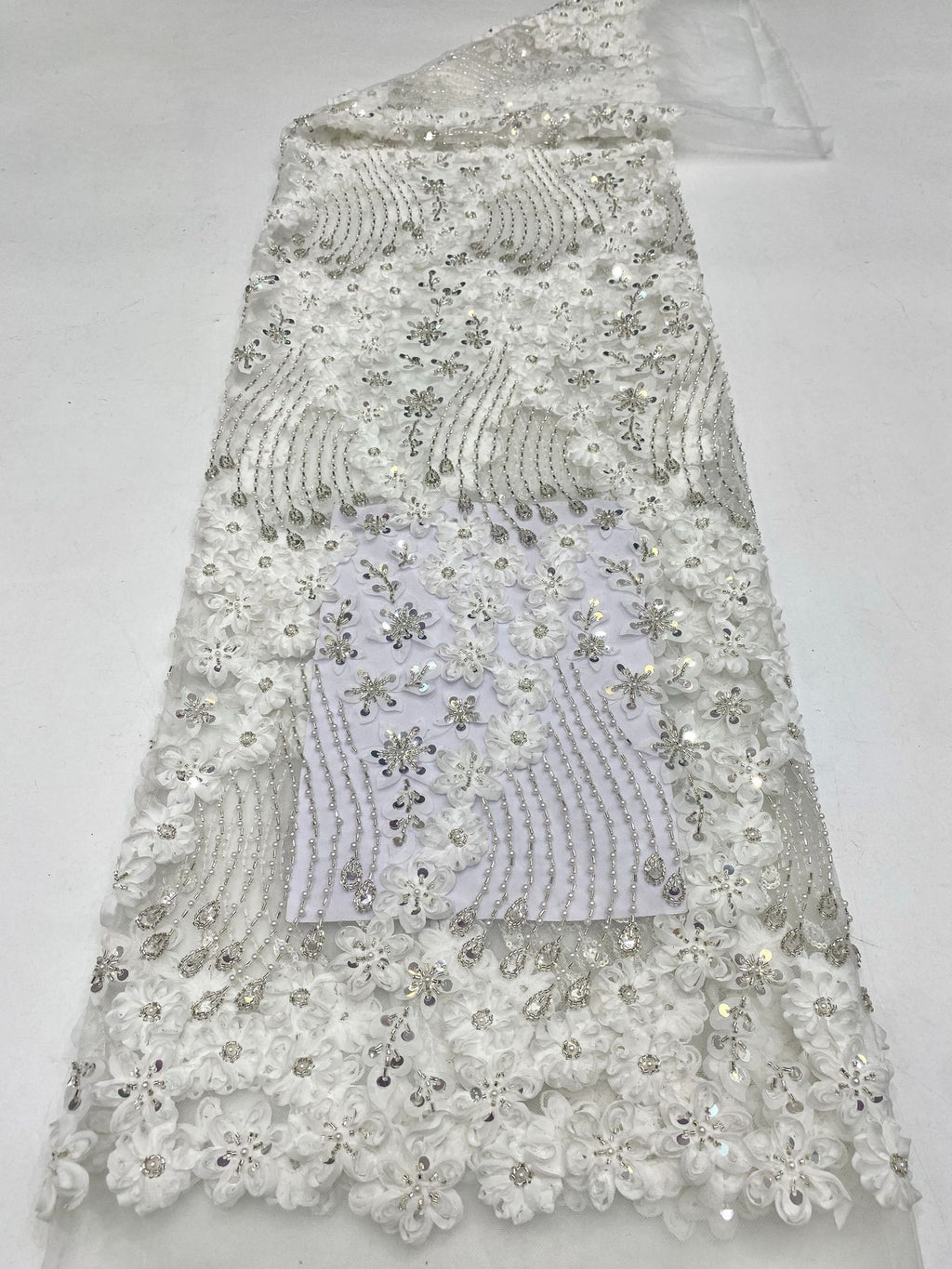 Heavy Sequin & Bugle-Bead Embroidered Bridal Fabric – Design 25567 — fabric photo 6