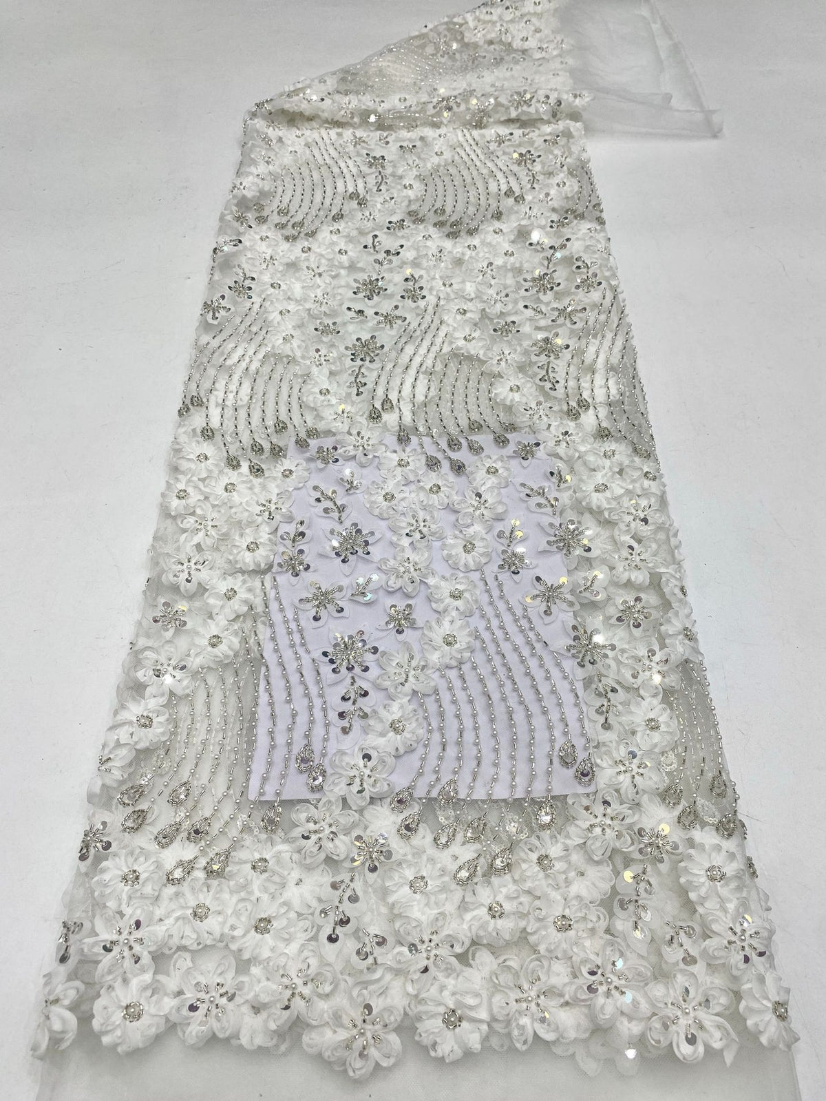 Heavy Sequin & Bugle-Bead Embroidered Bridal Fabric – Design 25567 — fabric photo 6