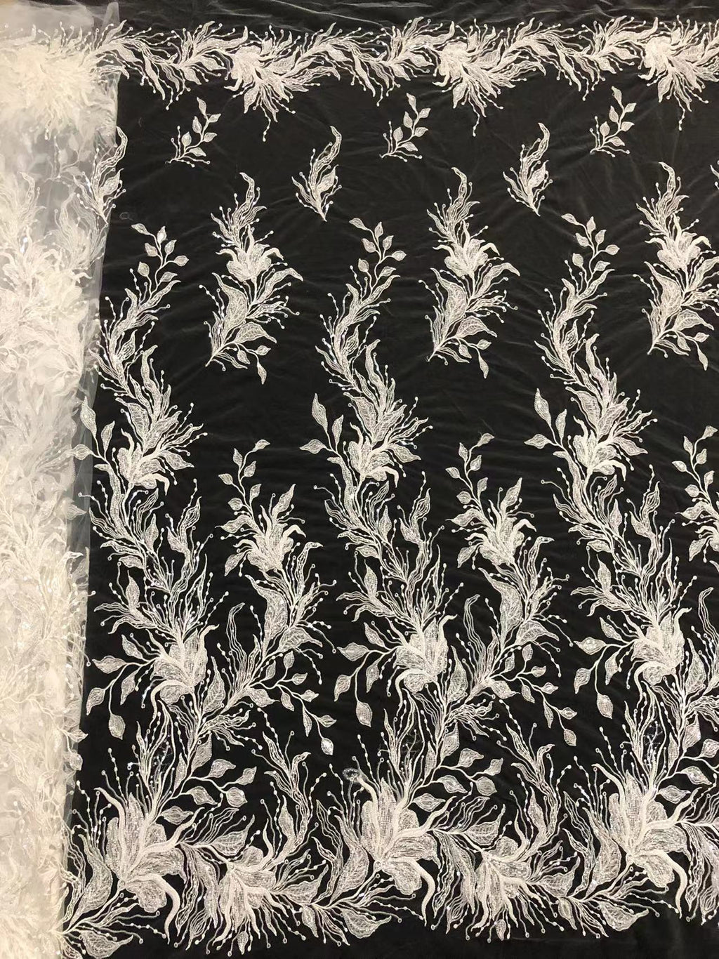 White-Core Beaded Bridal Fabric with 3/4 mm Sequins