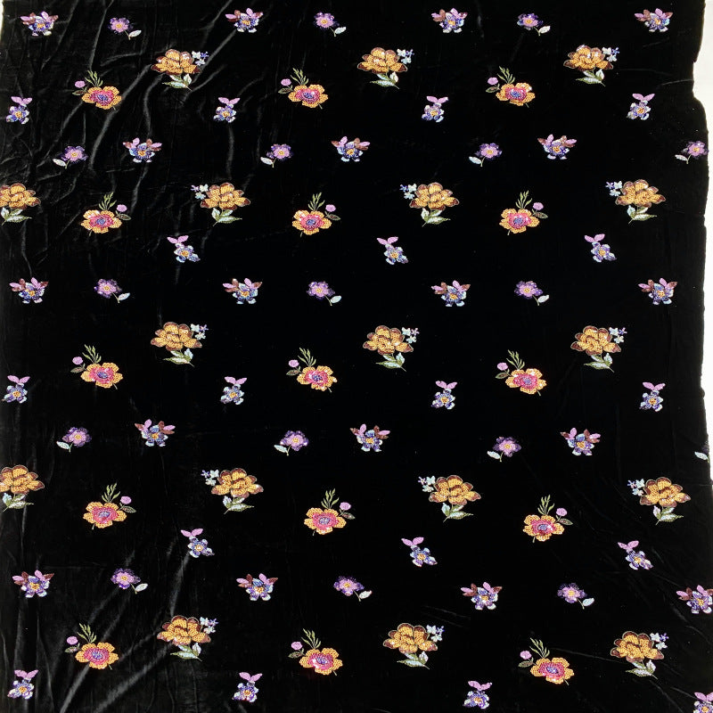 Multicolor Small Floral Sequin Embroidered Velvet-Base Fabric — fabric photo 2