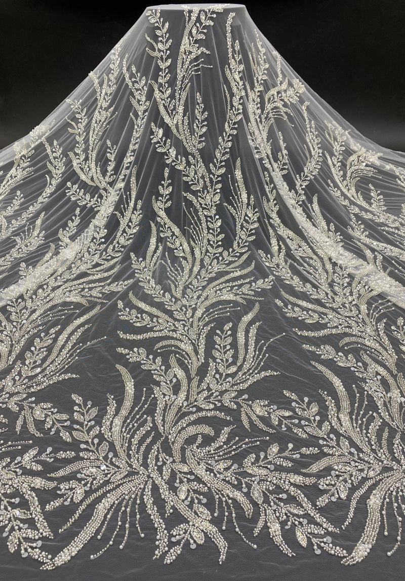 3D Floral Foam Bead & 3/7mm Sequin Bridal Fabric