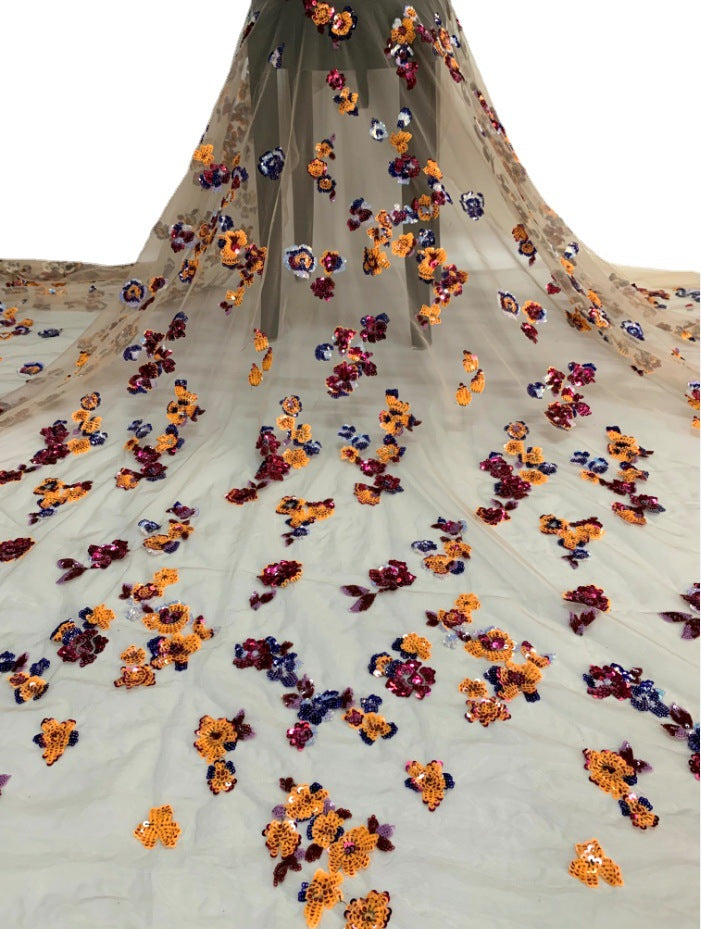 Fine Small Floral Sequin Embroidered Bridal Fabric