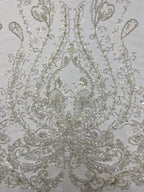 Large Floral 3/4 mm Crystal-Look Sequin & Silver-Bead Embroidered Bridal Fabric — fabric photo 3