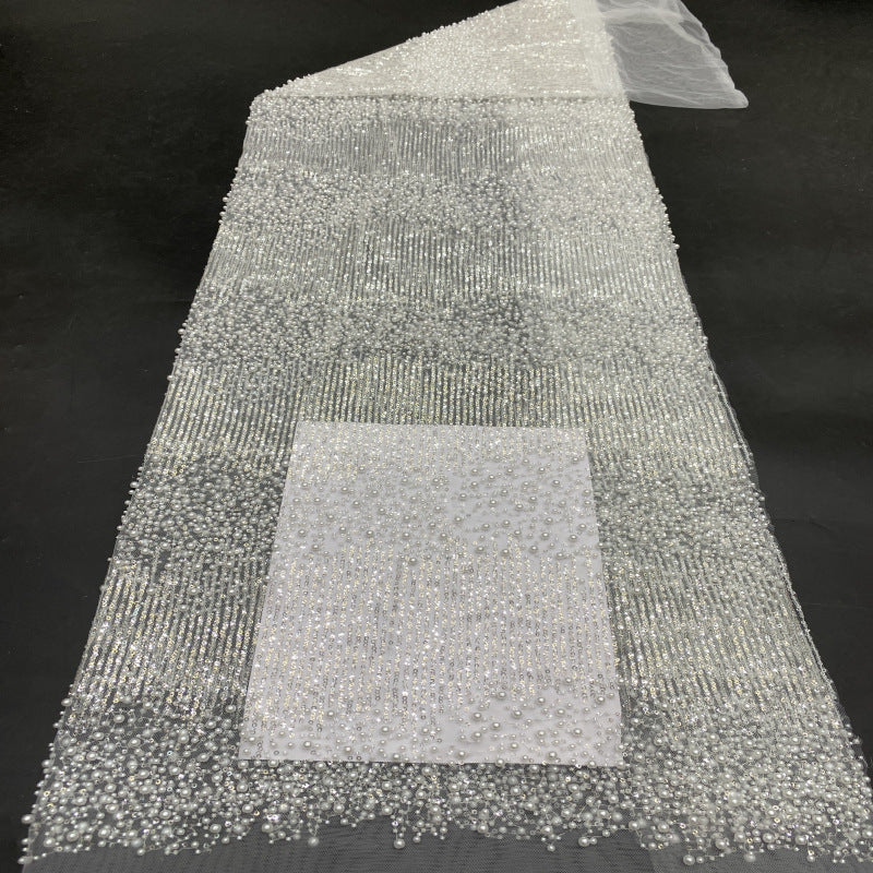3 mm Sequin & Bubble-Bead Embroidered Bridal Fabric – Design 15519 — fabric photo 3