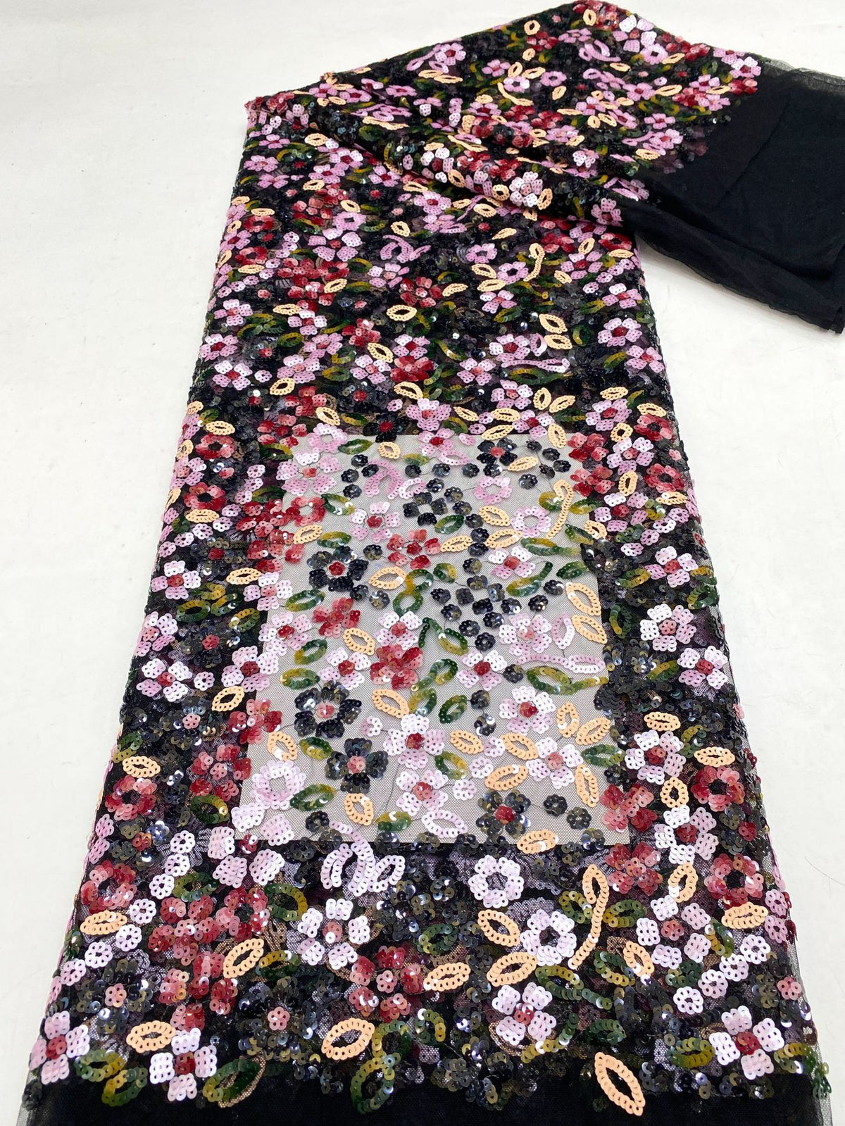 Multicolor Small Floral 5 mm Layered Sequin Embroidered Bridal Fabric — fabric photo 6