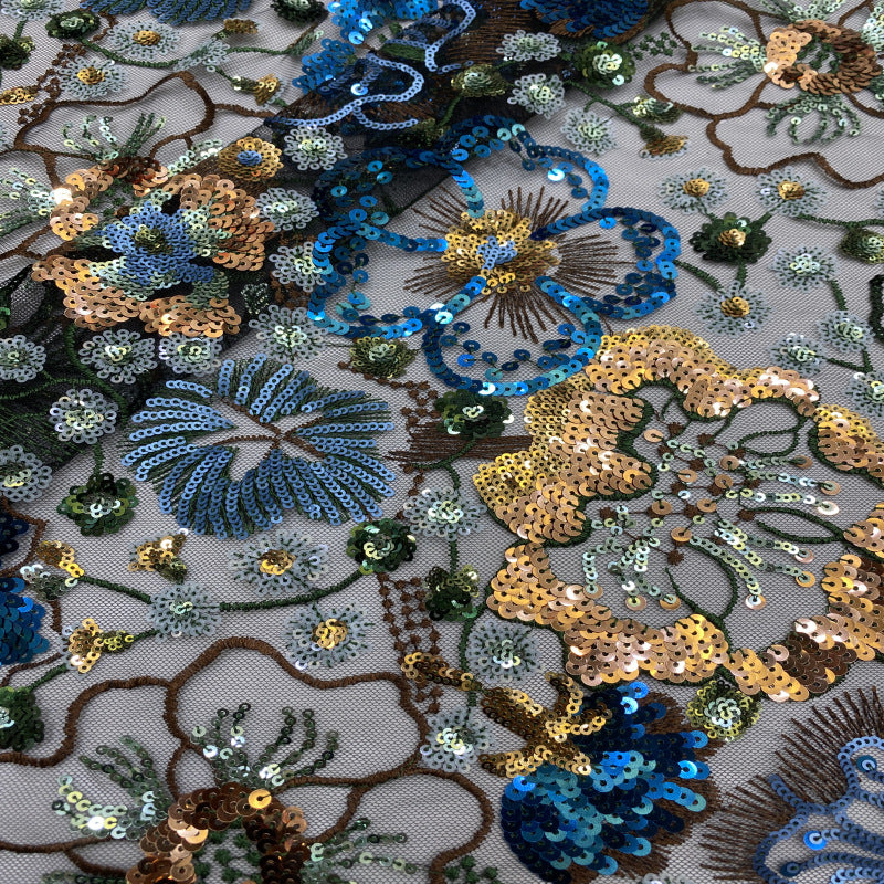 Multicolor Layered Sequin Embroidered Tulle Mesh Fabric — fabric photo 2