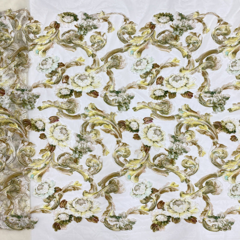 Botanical Print Bugle Bead Rolled Sequin Fabric — fabric photo 5