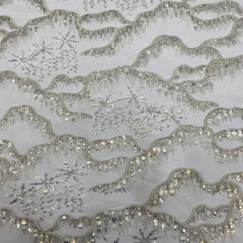 Sequin & Silver-Thread Embroidered Bridal Fabric – Design 02015 — fabric photo 4
